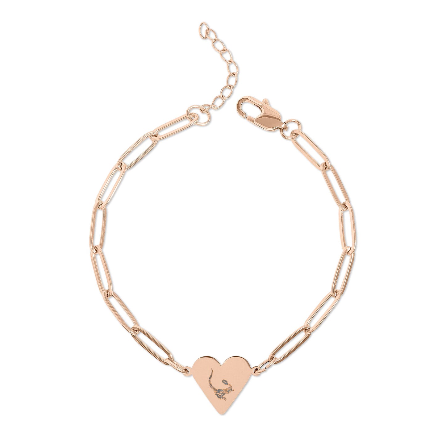 Dinosaur Fossil Engraved Heart Paperclip Bracelet