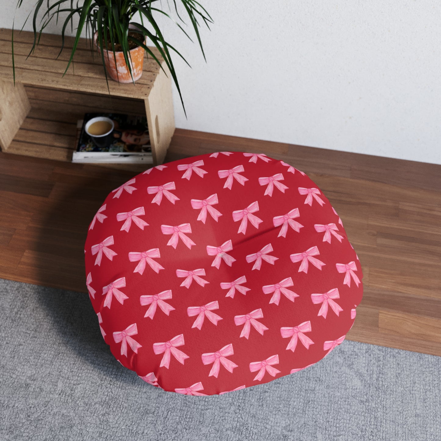 Pink Bow Floor Pillow — Red