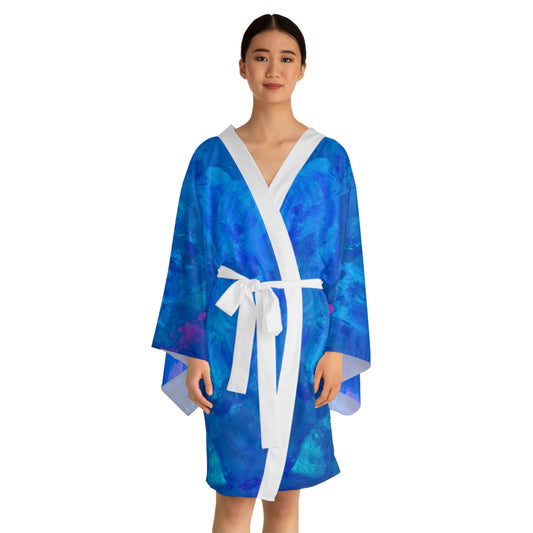 Vibrant Wish Print Long Sleeve Kimono Robe — Lightweight Loungewear