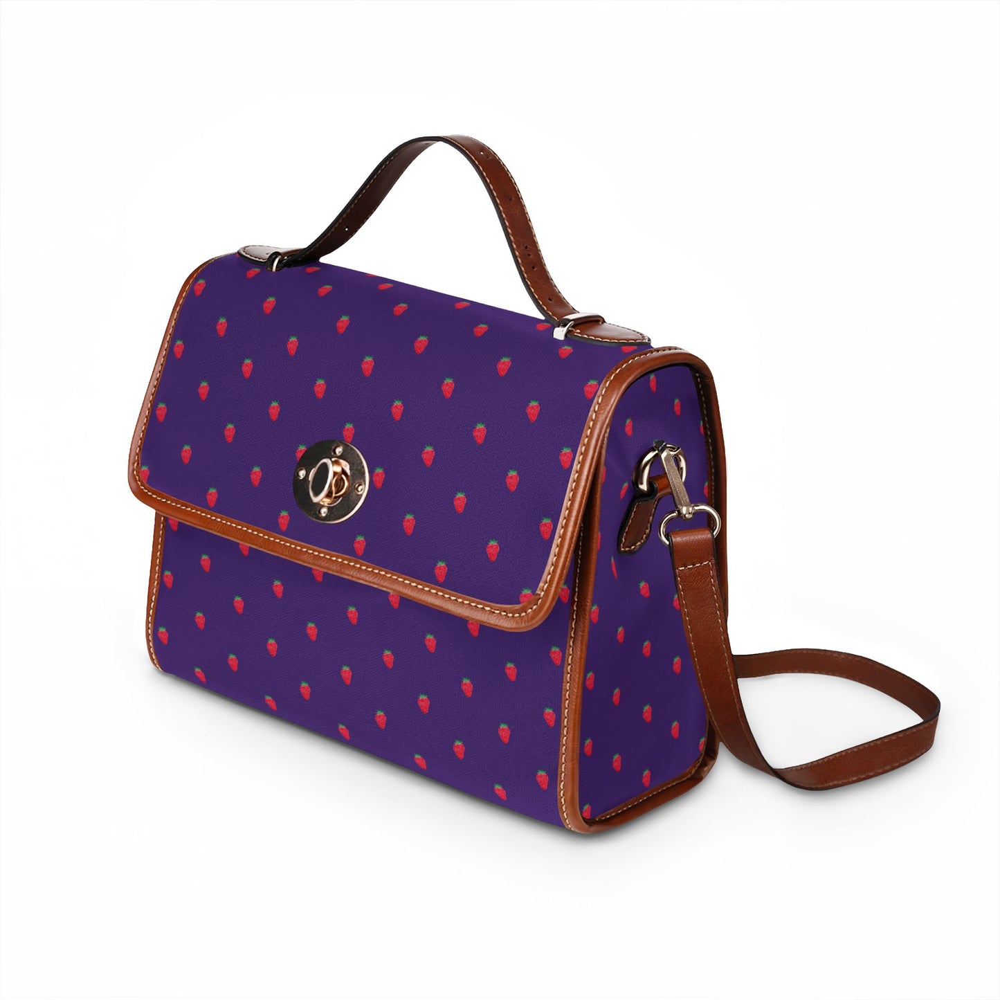 Strawberry Polka Dot Purple Canvas Waterproof Satchel