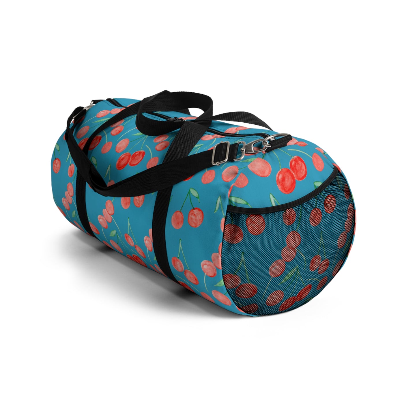 Cherry Pattern Duffel Bag | Blue Cherry Print Travel Bag