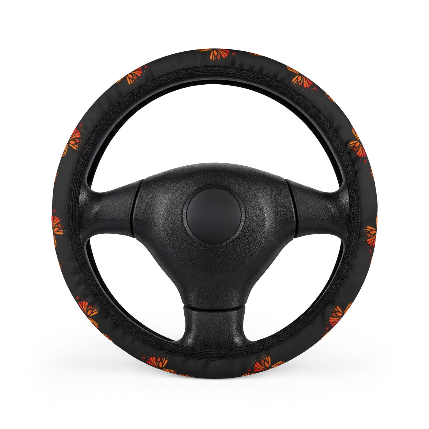 Monarch Butterfly Steering Wheel Cover — Black Neoprene Car Accessory