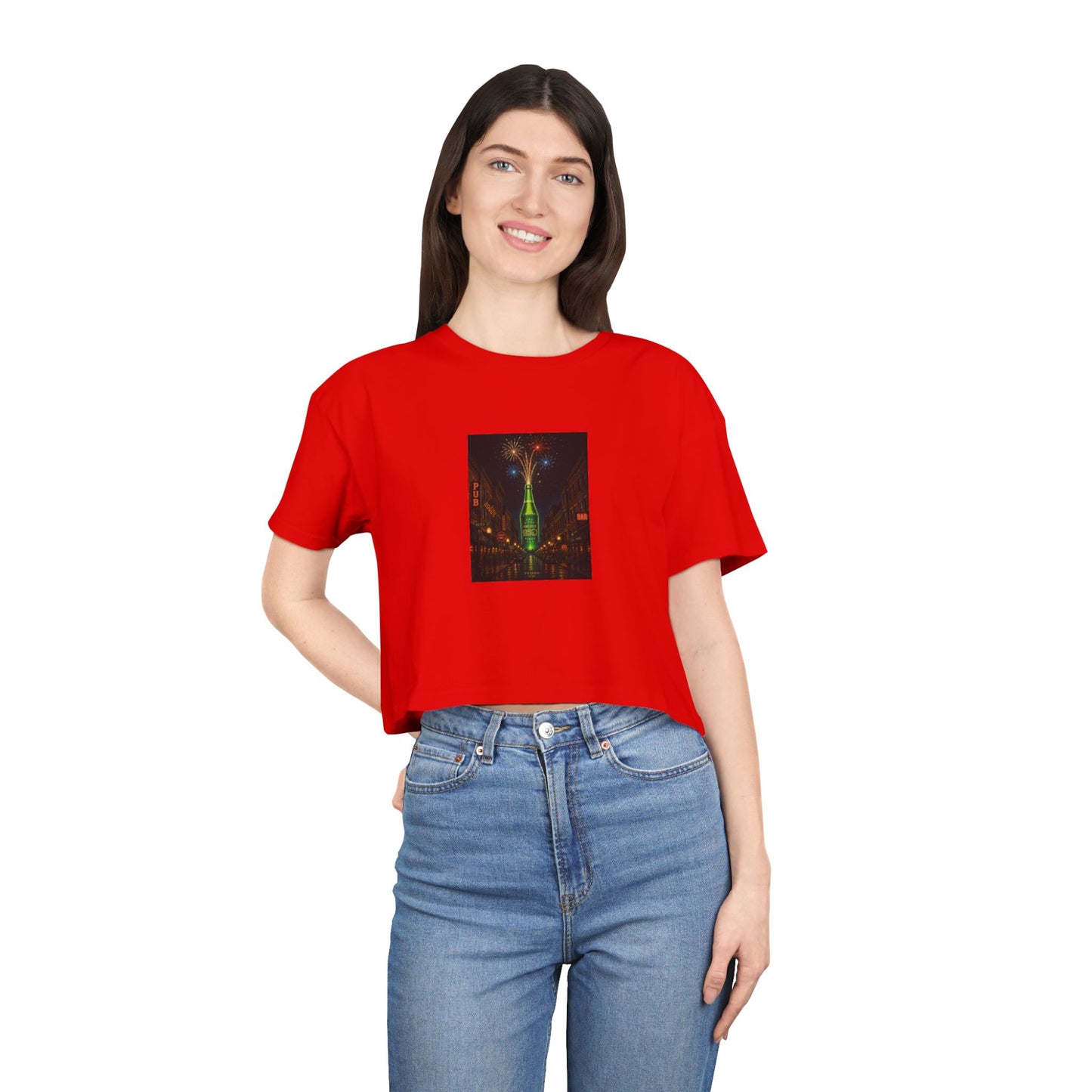 Crop Tee — Neon City Night Skyline Graphic 250th Celebration