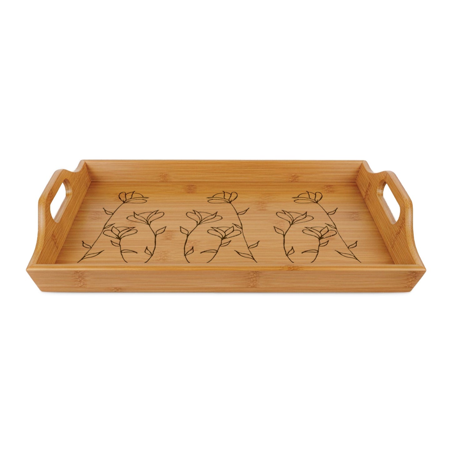 Engraved Bamboo Serving Tray — Floral Stem Breakfast & Tea Tray