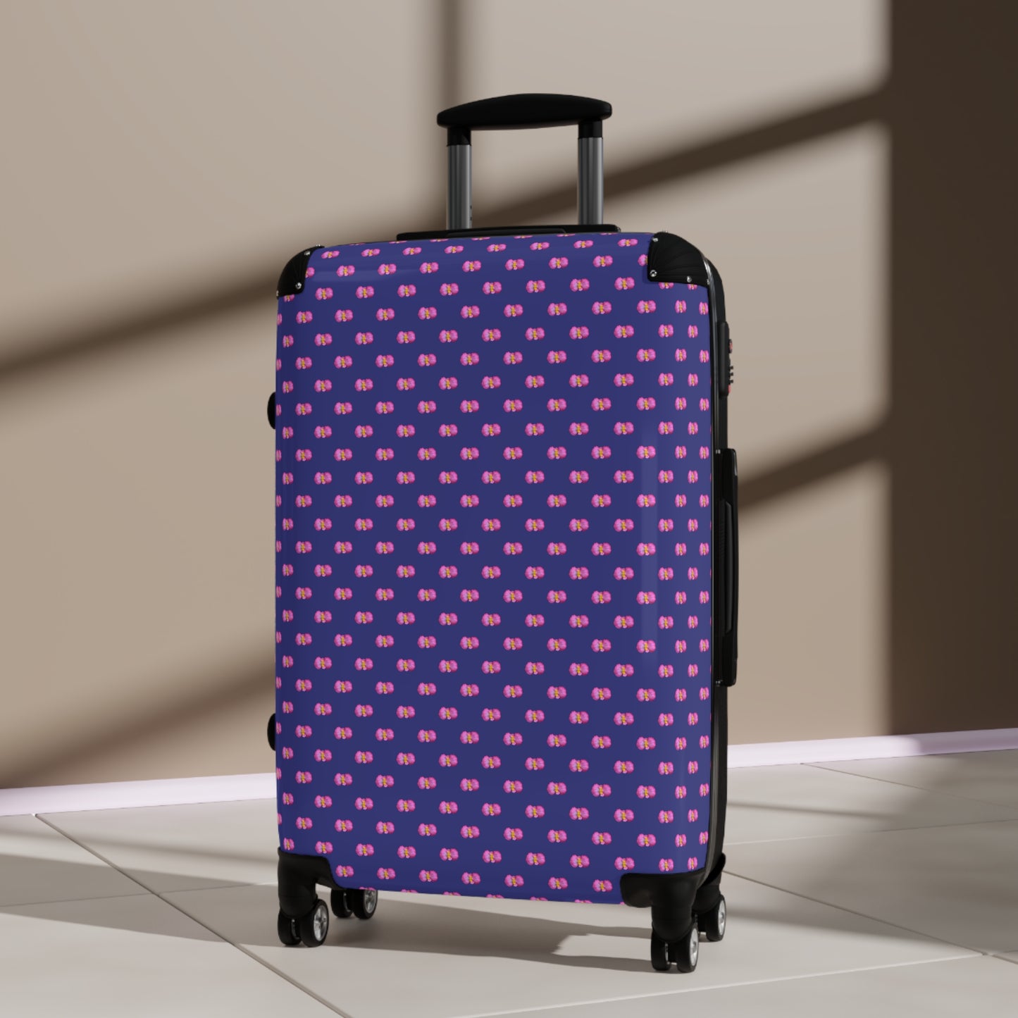 Pink Begonia Floral Pattern Carry-On Suitcase — Blue & Pink Travel Luggage