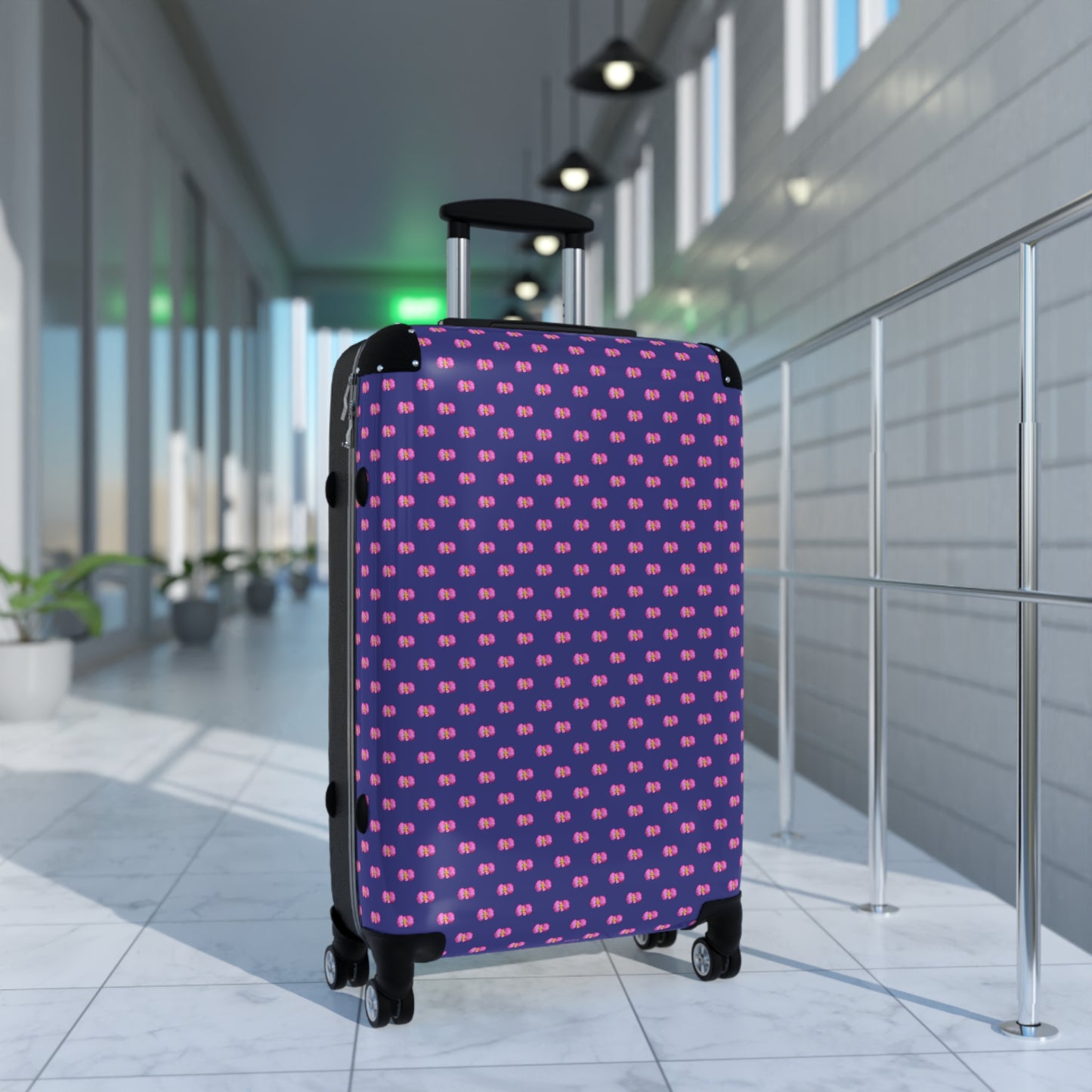 Pink Begonia Floral Pattern Carry-On Suitcase — Blue & Pink Travel Luggage
