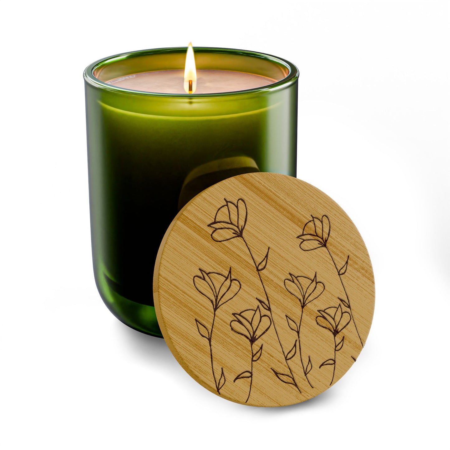 Engraved Floral Soy Candle — 14oz with Bamboo Lid