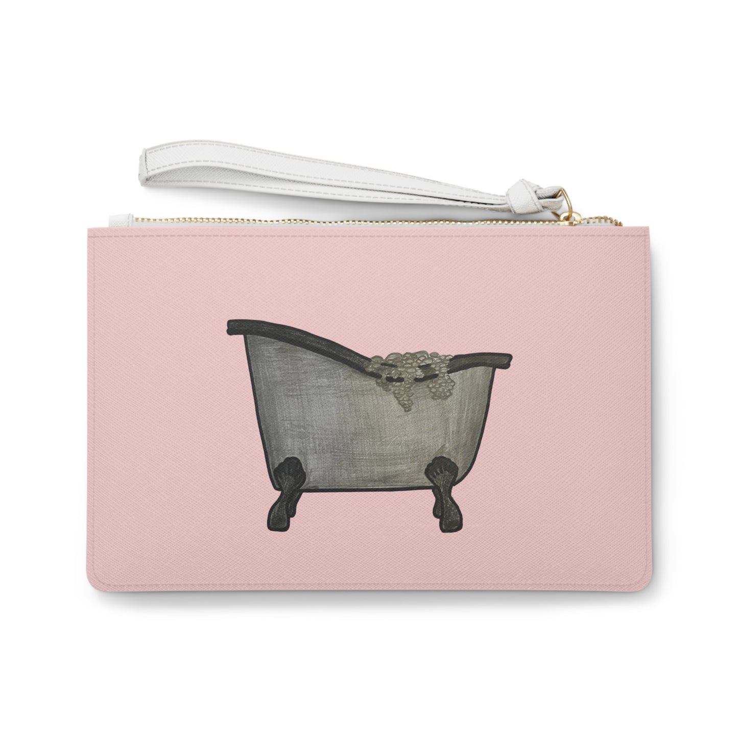 Pink Clawfoot Bathtub Clutch Bag — Vintage Bathroom Illustration Wristlet
