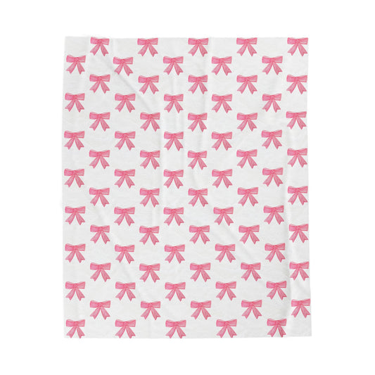 Pink Bow Velveteen Plush Blanket