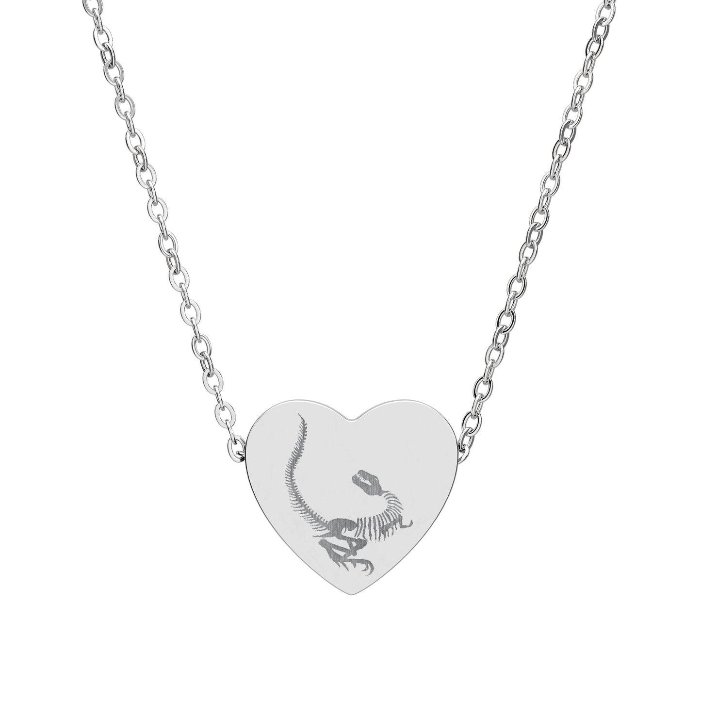 Dinosaur Fossil Heart Pendant Necklace — Stainless Steel Dinosaur Jewelry