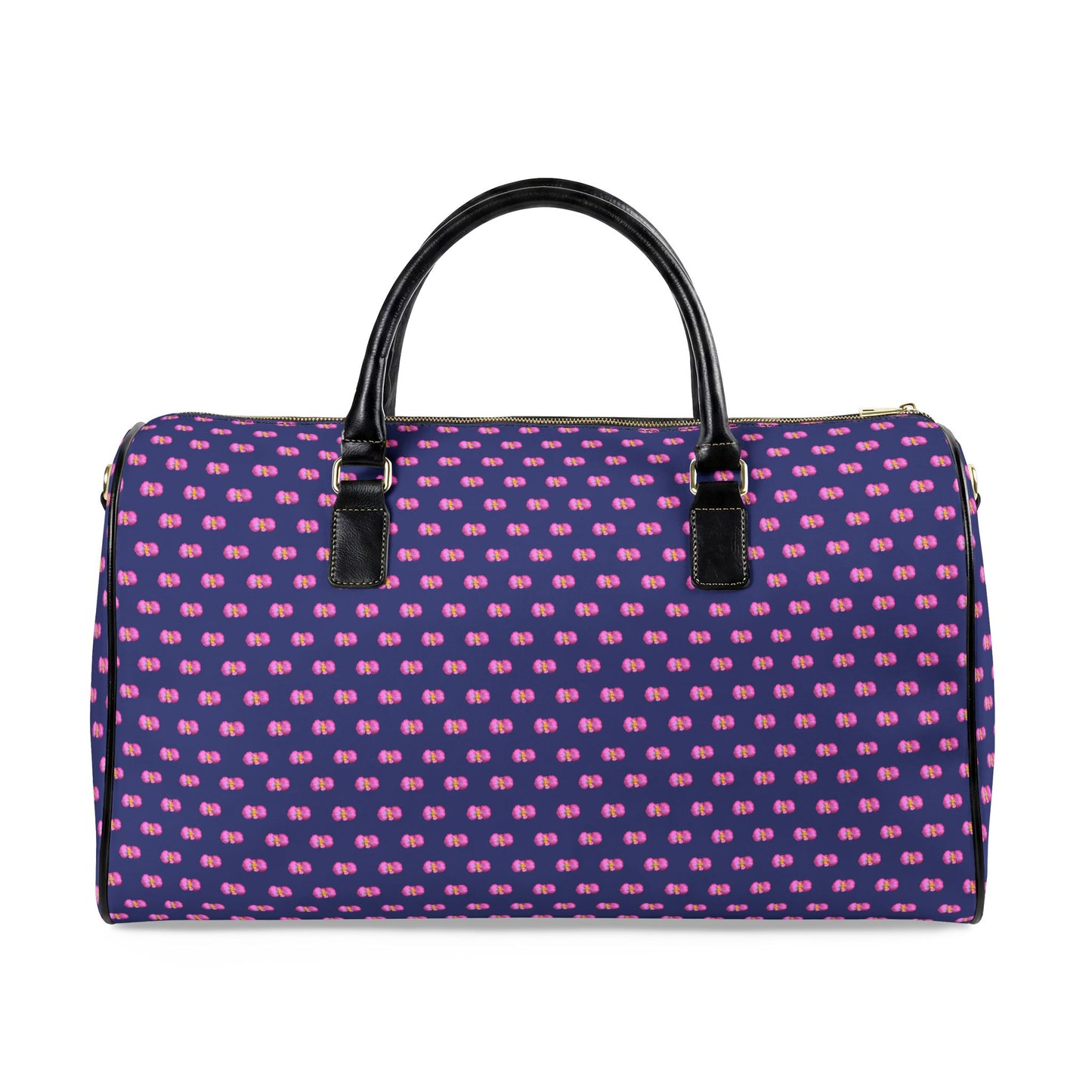 Classic Leather Weekender Bag — Blue with Pink Mini Begonias Floral Pattern
