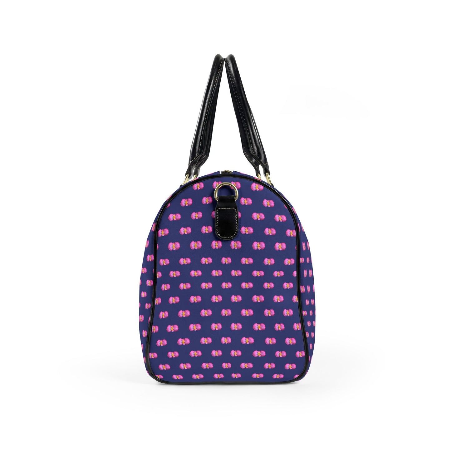 Classic Leather Weekender Bag — Blue with Pink Mini Begonias Floral Pattern