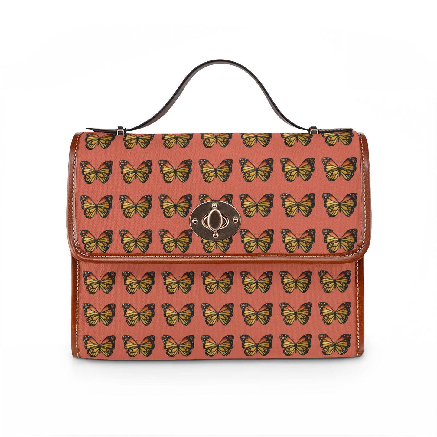 Butterfly Pattern Canvas Tote — Retro Coral Waterproof Bag