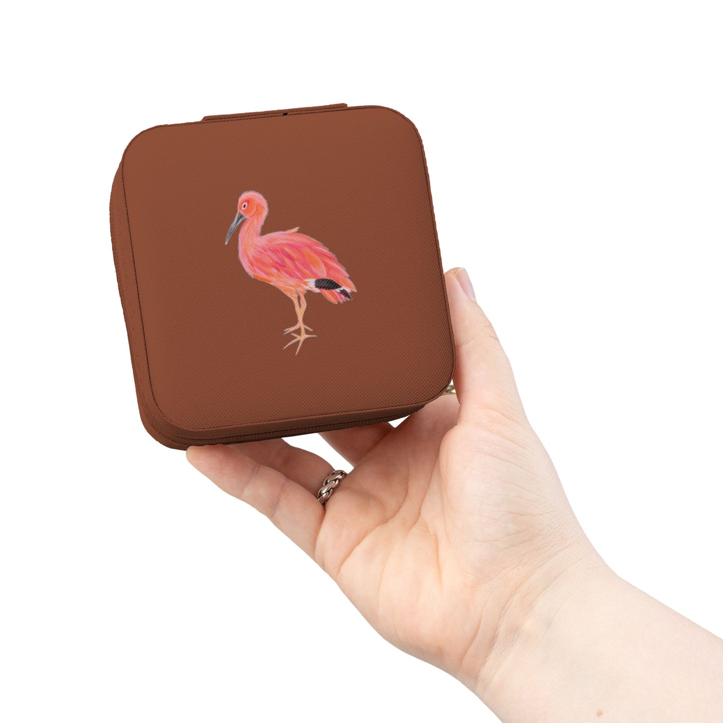 Pink Ibis Bird Jewelry Travel Case — Compact Organizer for Rings, Earrings & Necklaces