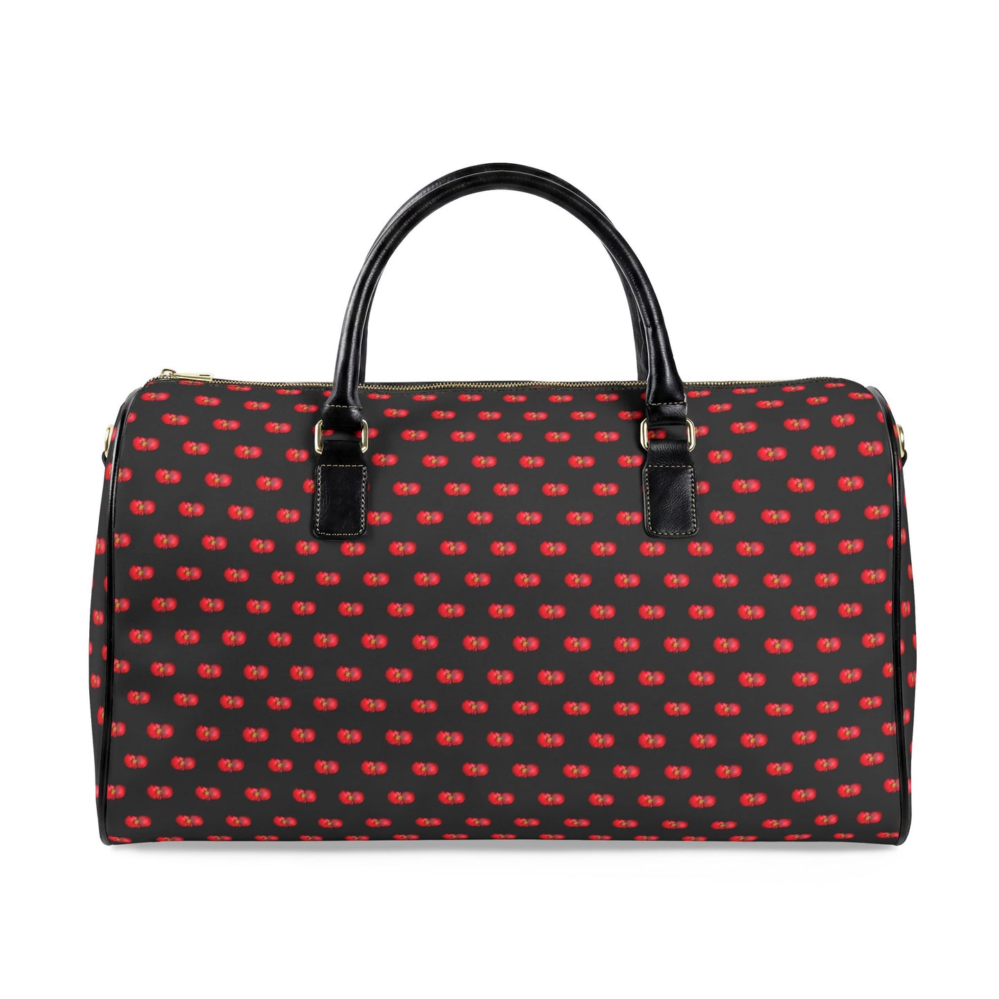 Classic Leather Weekender Bag — Black with Red Mini Begonias Floral Pattern