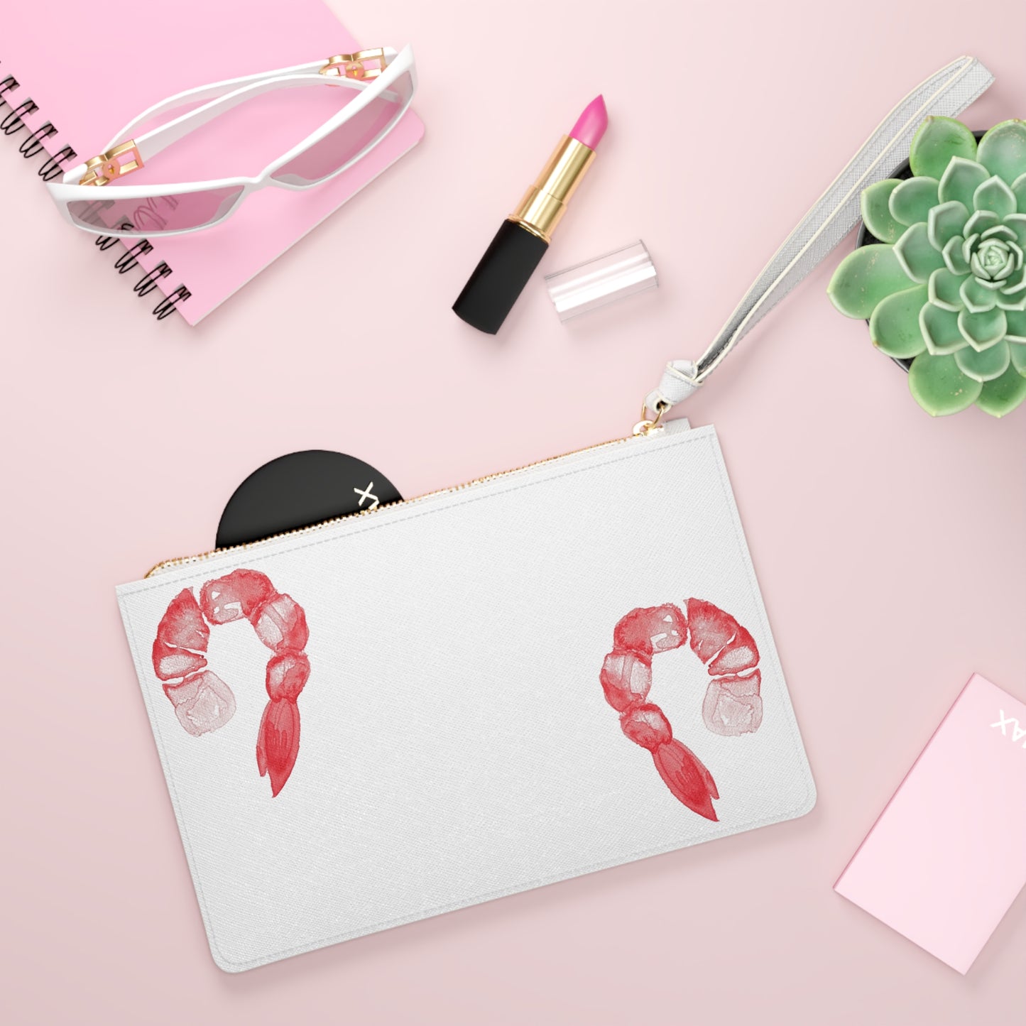 Watercolor Shrimp Clutch Bag — Coastal Seafood Wristlet Purse