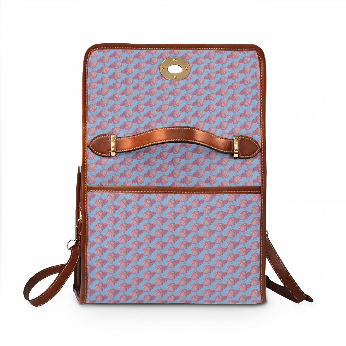 Seashells and Pearls Blue Waterproof Canvas Shoulder Satchel