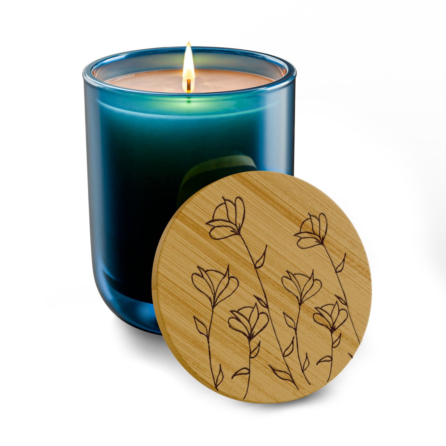 Engraved Floral Soy Candle — 14oz with Bamboo Lid