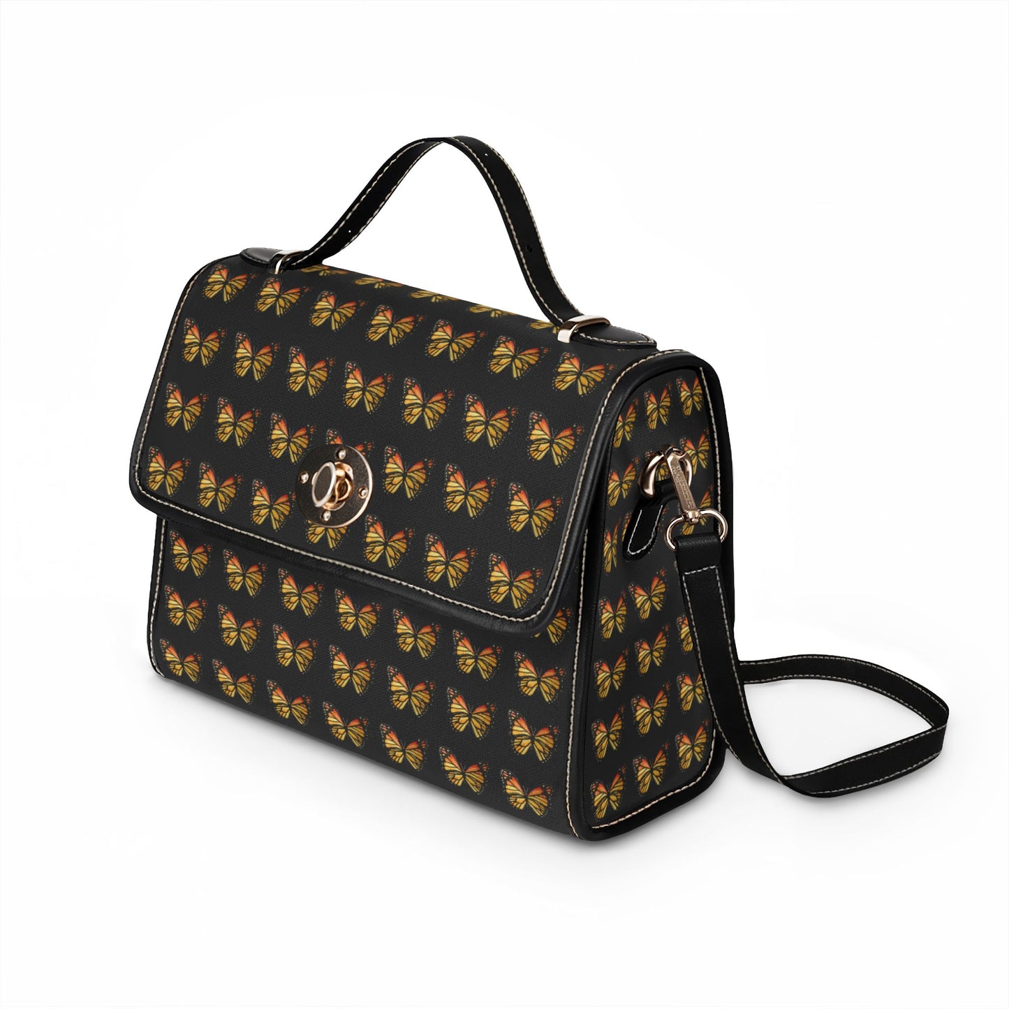 Butterfly Pattern Canvas Tote — Black Waterproof Bag