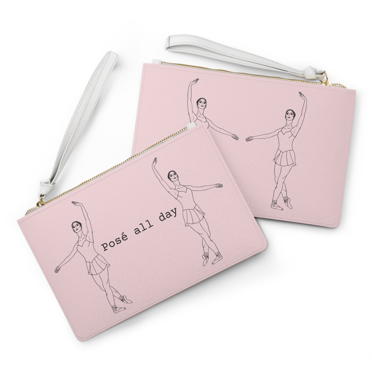 Pink Ballet Dancers Clutch Bag — Minimalist Sketch Wristlet