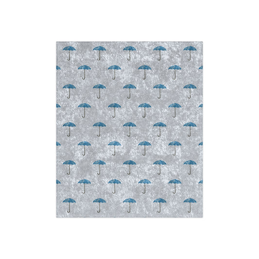 Crushed Velvet Blanket — Blue Umbrella Patterned Throw