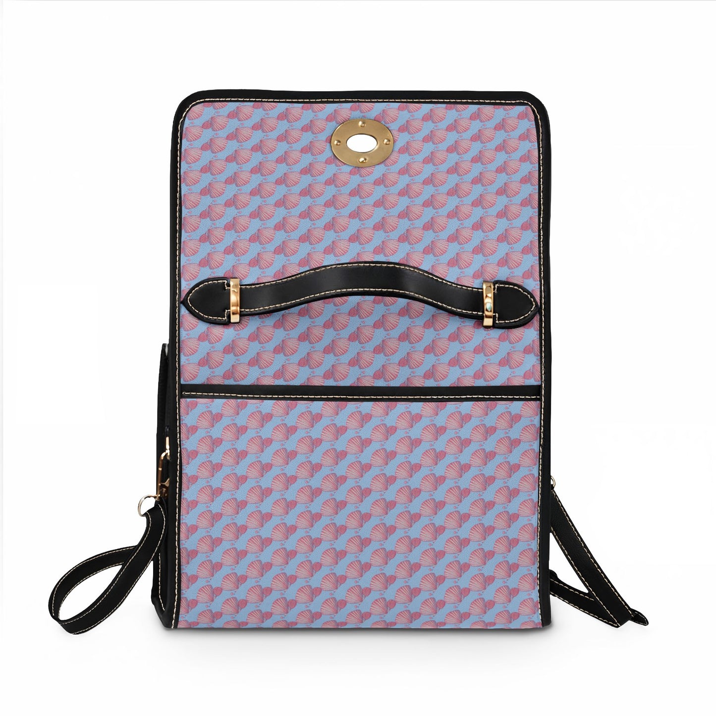 Seashells and Pearls Blue Waterproof Canvas Shoulder Satchel