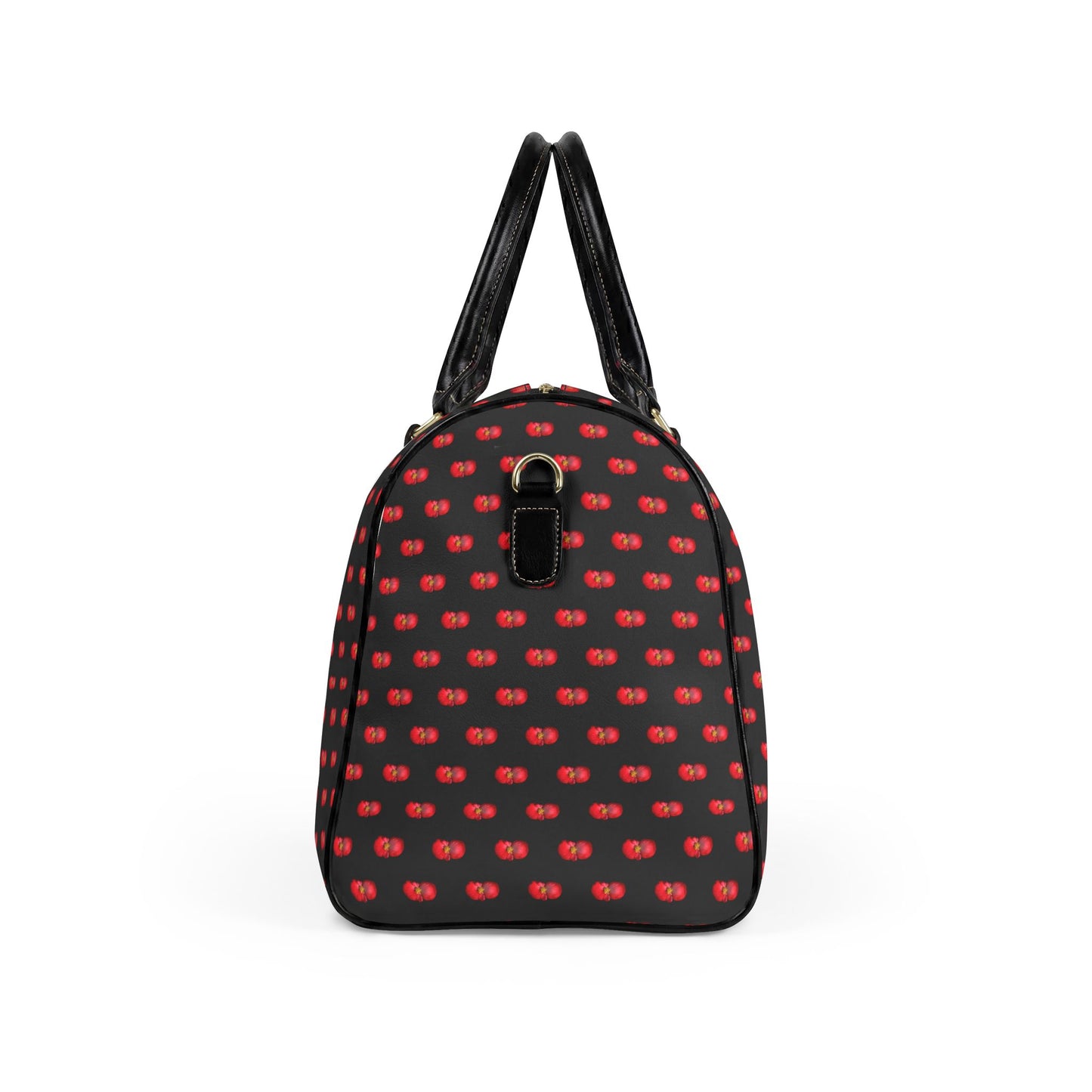 Classic Leather Weekender Bag — Black with Red Mini Begonias Floral Pattern
