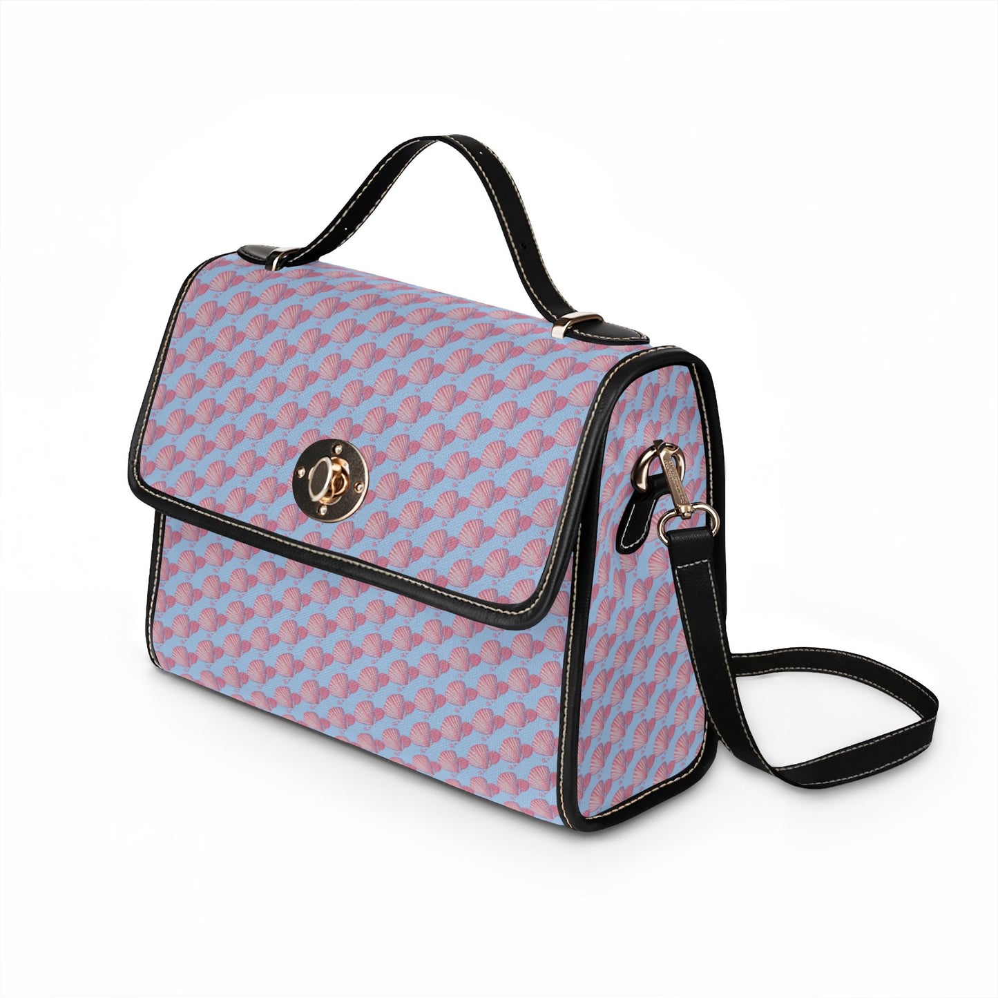 Seashells and Pearls Blue Waterproof Canvas Shoulder Satchel
