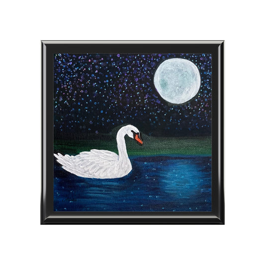 Moonlit Swan Lake Jewelry Box | Night Sky Lake Keepsake Box
