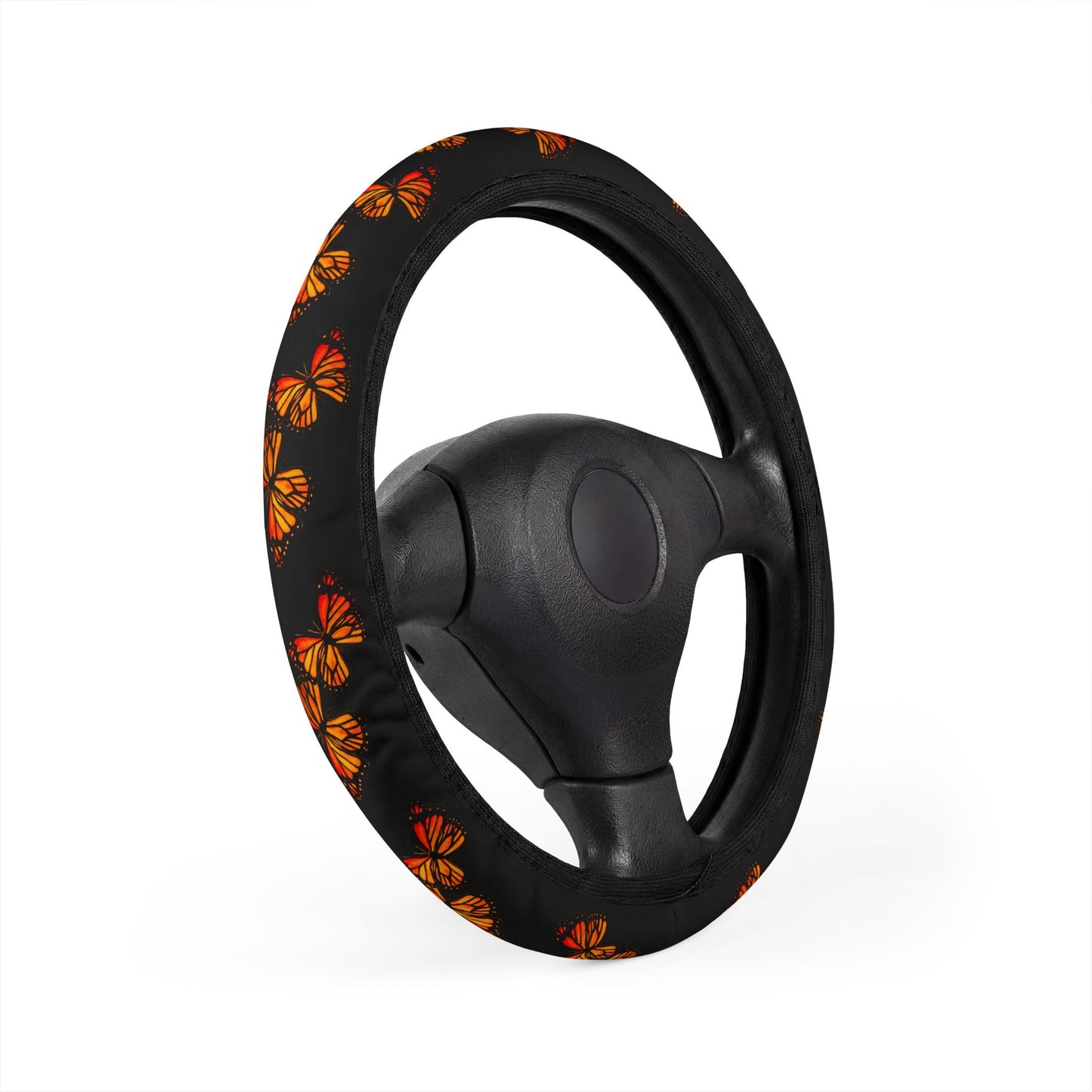 Monarch Butterfly Steering Wheel Cover — Black Neoprene Car Accessory
