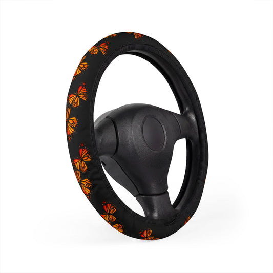 Monarch Butterfly Steering Wheel Cover — Black Neoprene Car Accessory