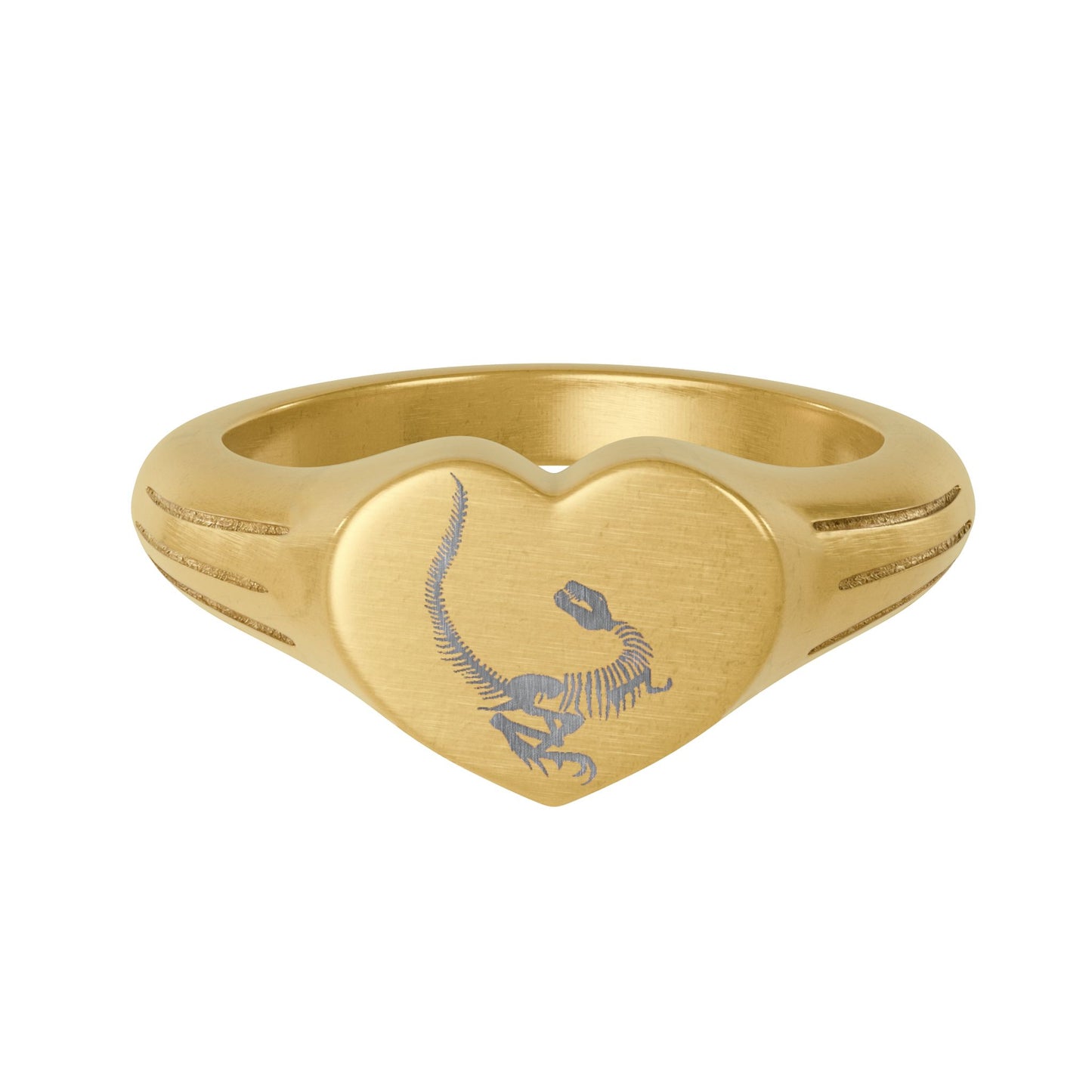 Dinosaur Fossil Heart Signet Ring — 18K Gold Stainless Steel