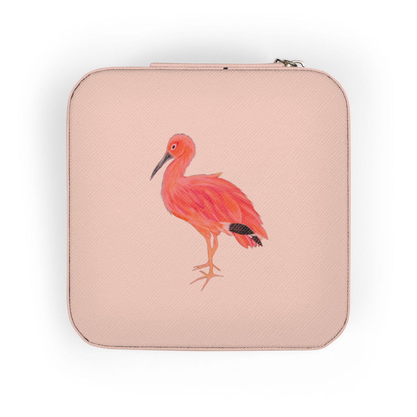 Pink Ibis Bird Jewelry Travel Case — Compact Organizer for Rings, Earrings & Necklaces