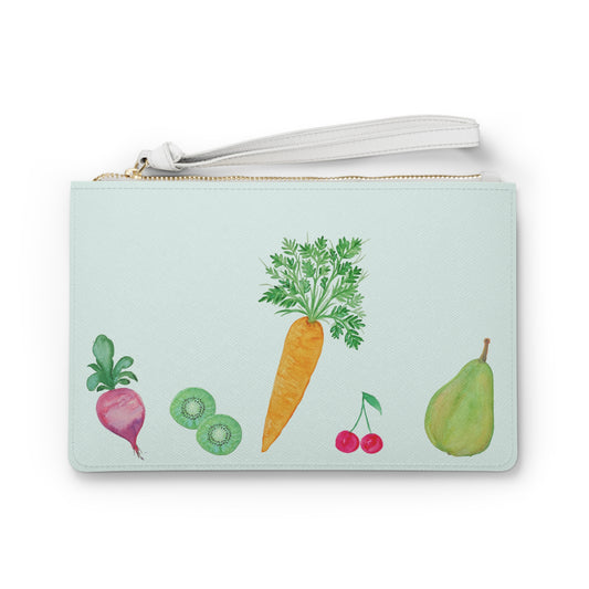 Fruit & Veg Watercolor Clutch Bag — Garden Produce Mint Wristlet