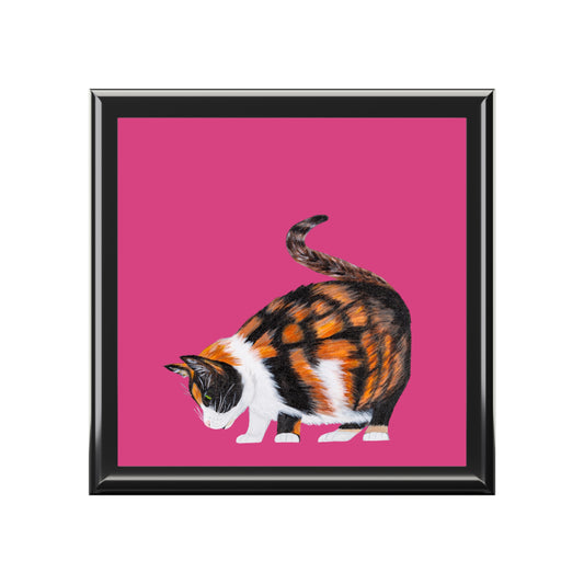 Pudding Calico Cat Hot Pink Jewelry Box