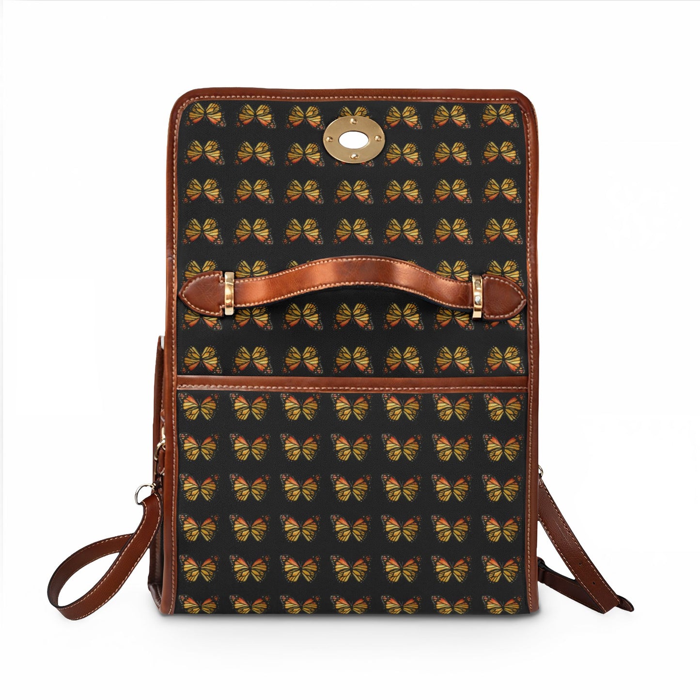 Butterfly Pattern Canvas Tote — Black Waterproof Bag