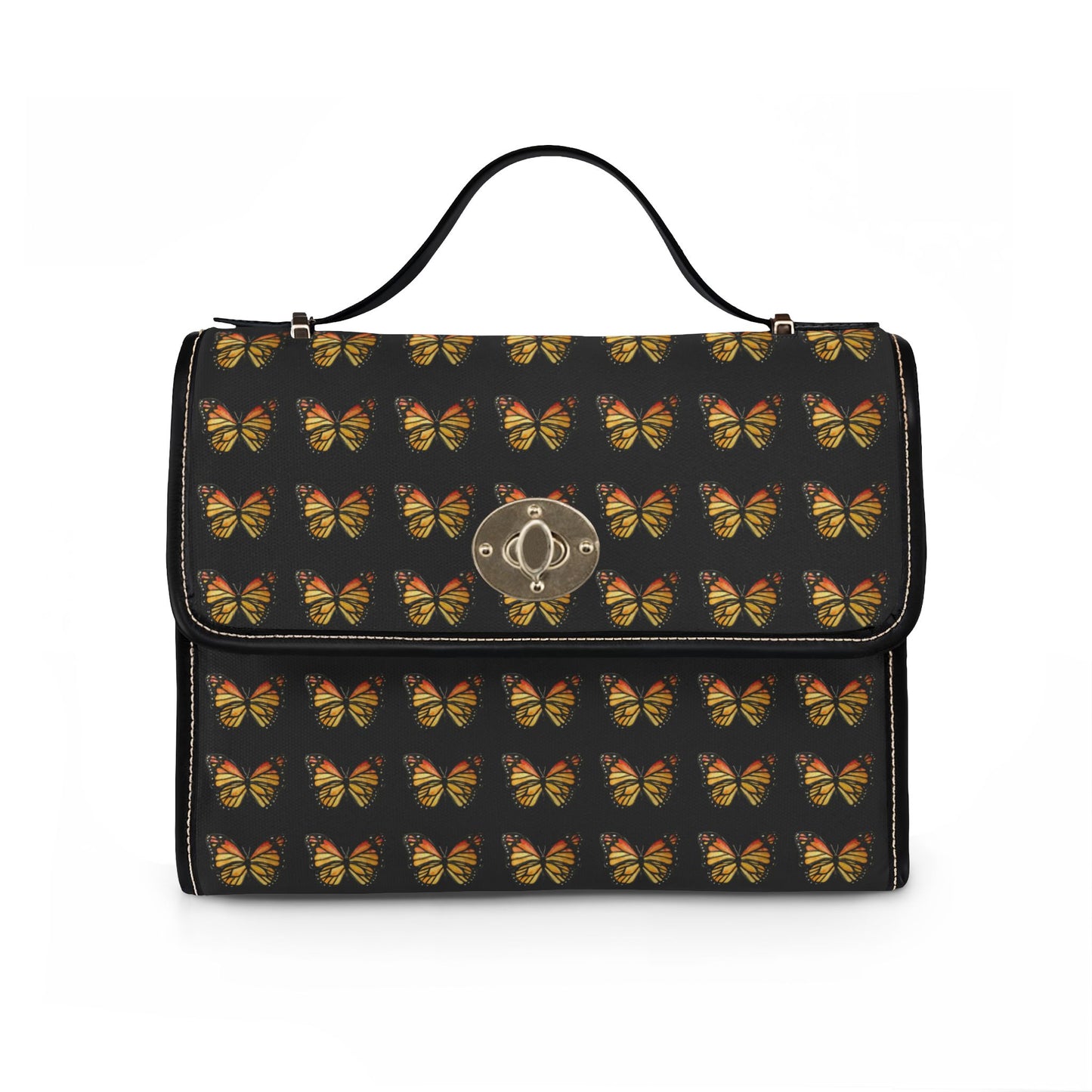 Butterfly Pattern Canvas Tote — Black Waterproof Bag