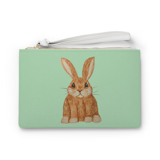 Bunny Clutch Bag — Watercolor Rabbit Saffiano Wristlet