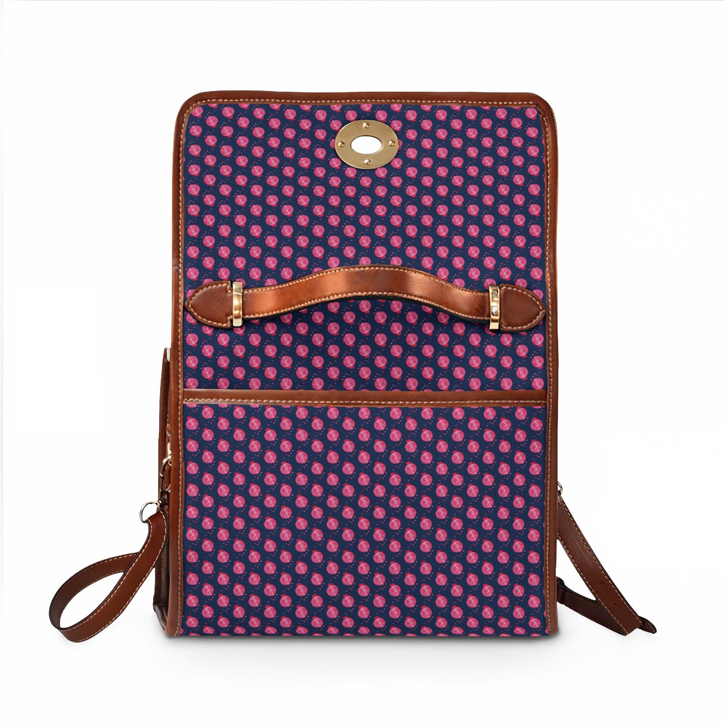 Pomegranate Print Blue Polka Dot Waterproof Canvas Satchel