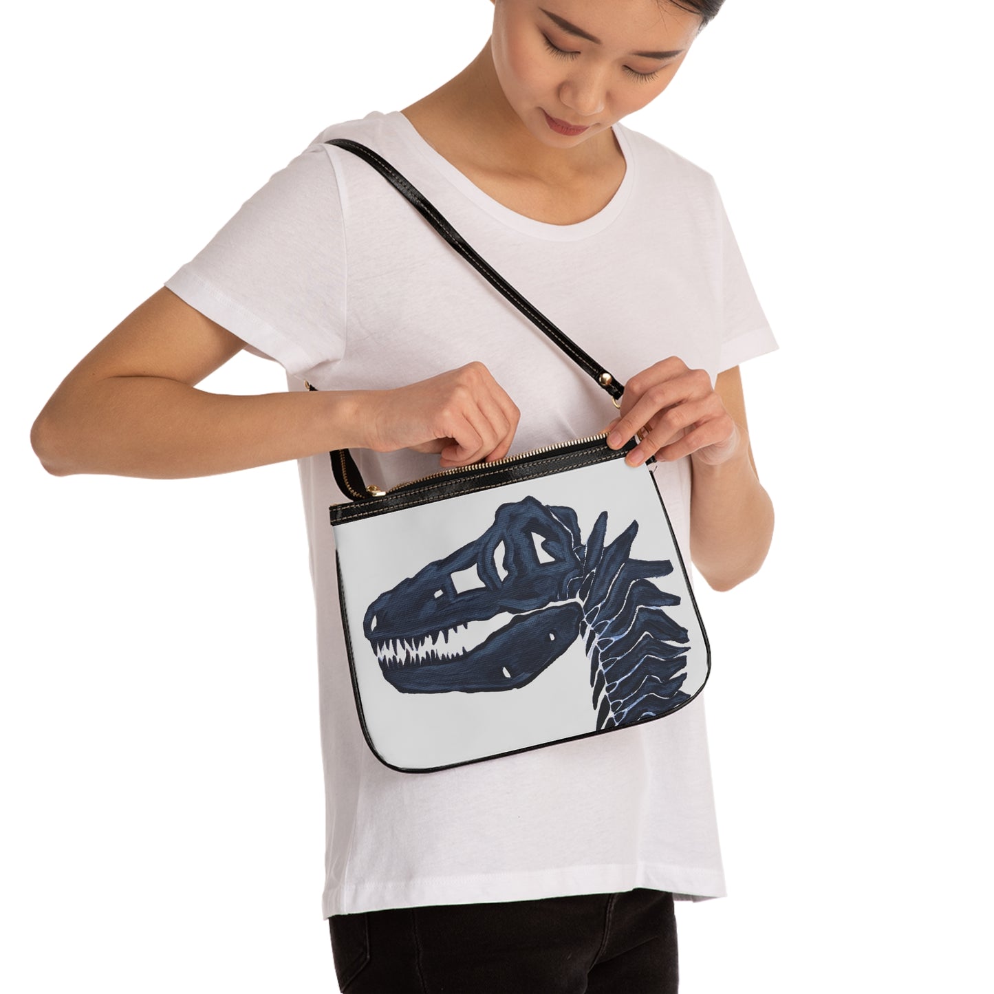 Dino Skull Small Shoulder Bag — Gothic Skeleton Dino Crossbody Purse