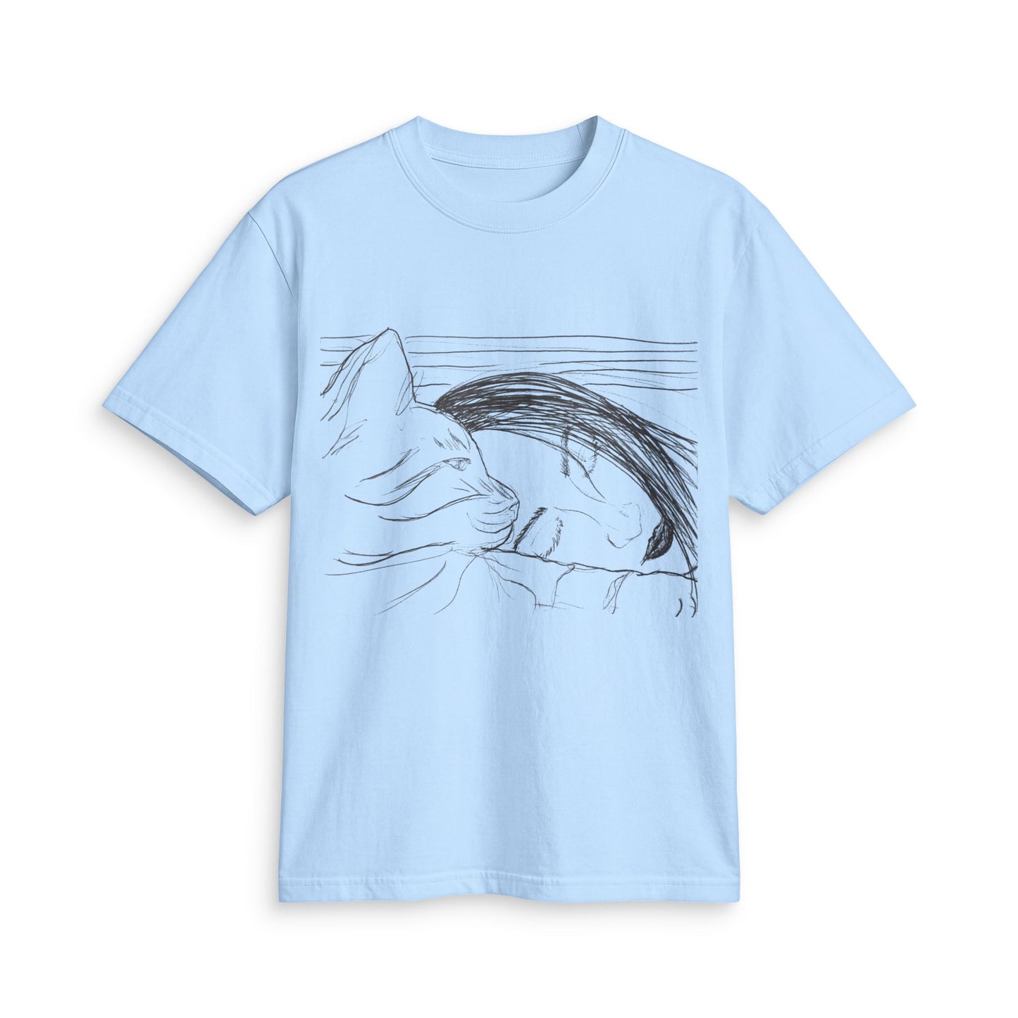 Sleepy Cat Sketch T-Shirt — Minimalist Hand-Drawn Cat Tee