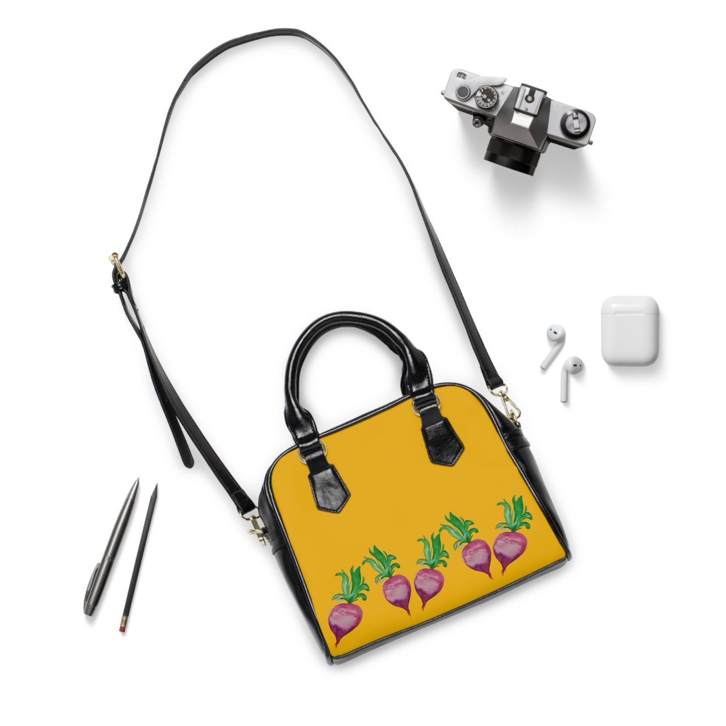 Watercolor Radish Print Yellow Shoulder Handbag