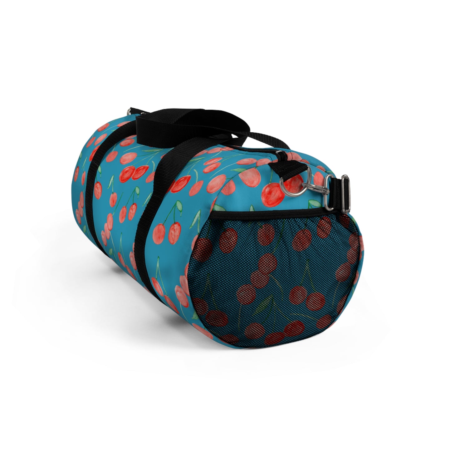 Cherry Pattern Duffel Bag | Blue Cherry Print Travel Bag