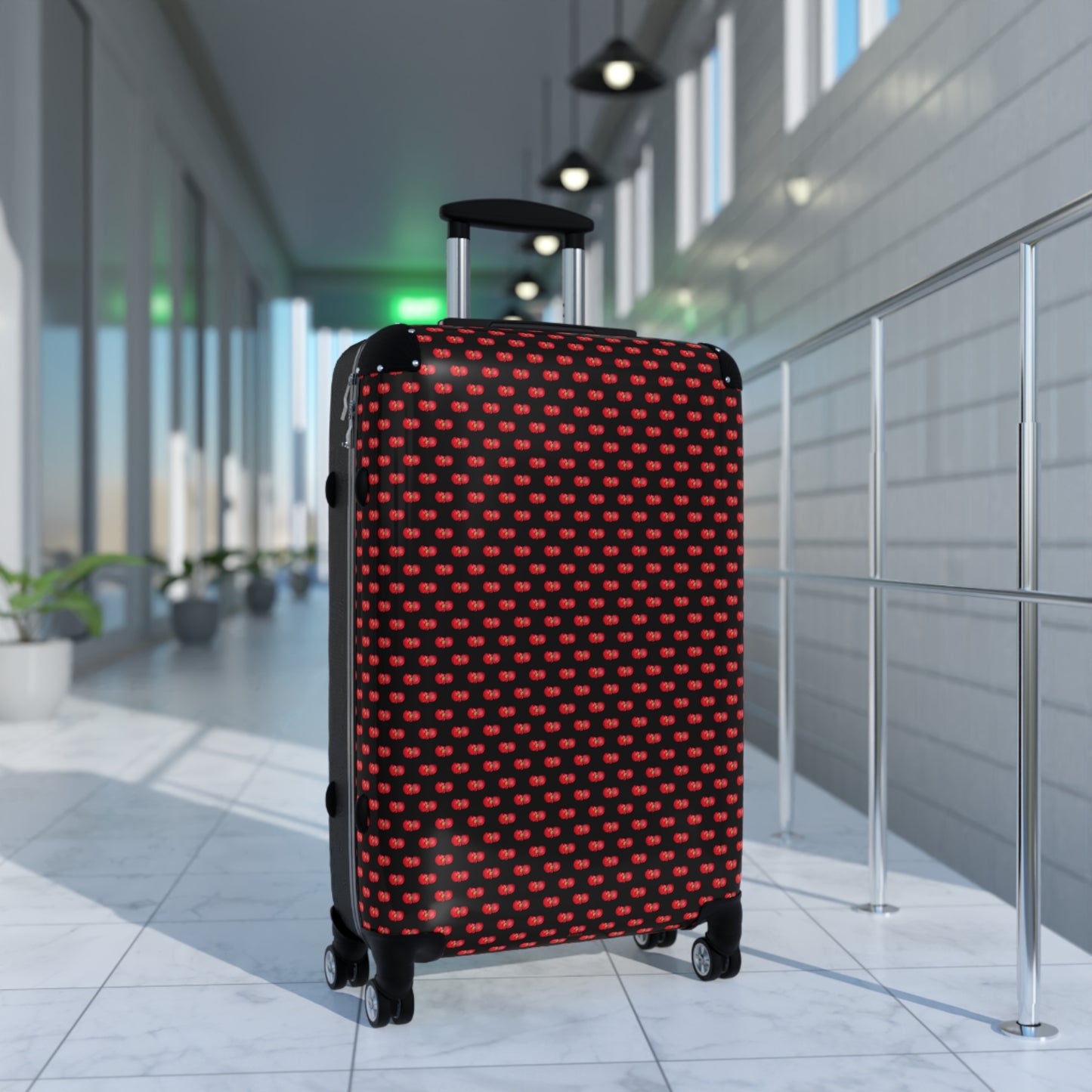 Red Begonia Floral Pattern Carry-On Suitcase — Black & Red Travel Luggage