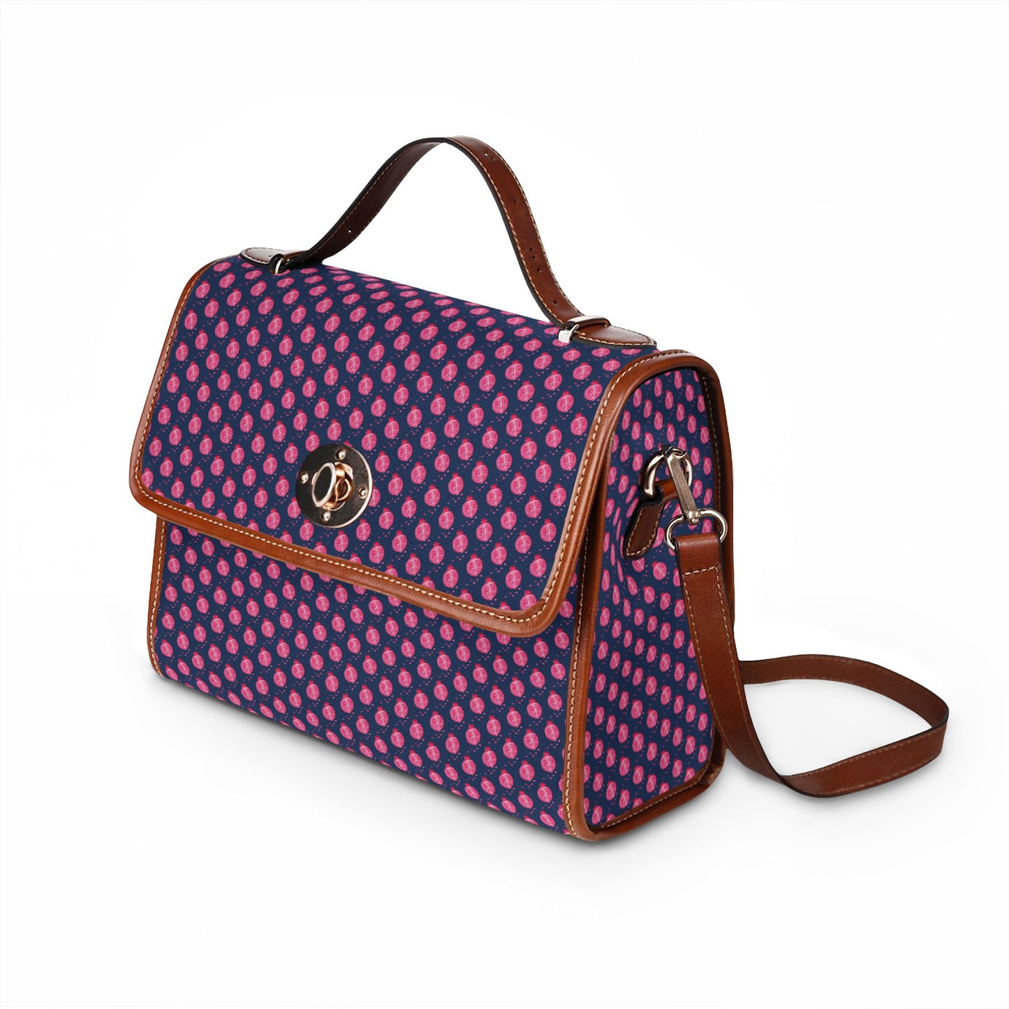Pomegranate Print Blue Polka Dot Waterproof Canvas Satchel