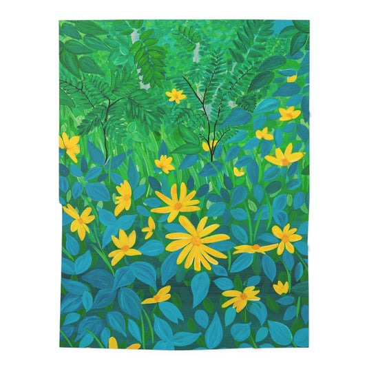 Floral Ferns Baby Swaddle Blanket — Green & Yellow Wildflower Nursery Wrap