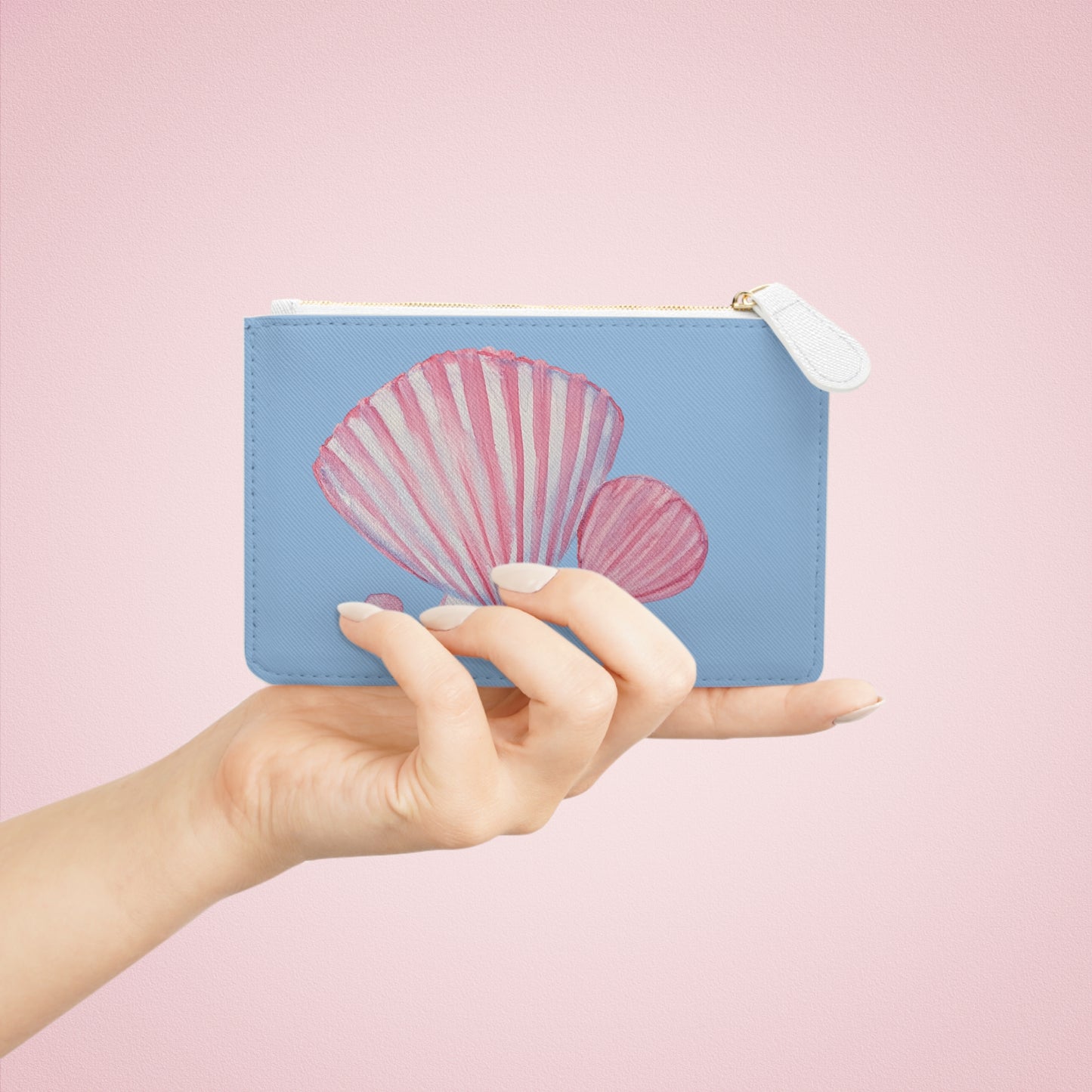 Seashells and Pearls Pink Watercolor Mini Clutch Bag