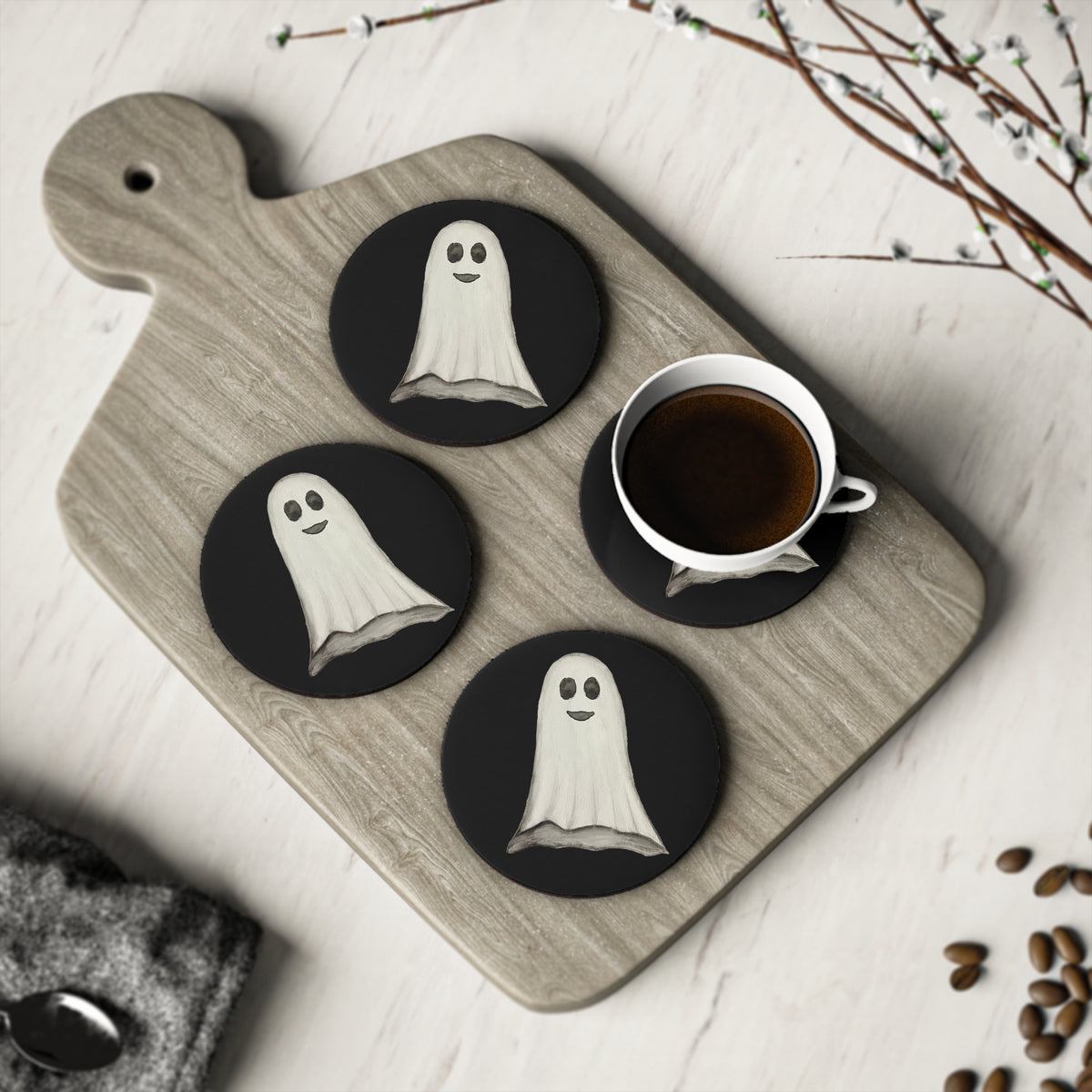 Ghost Coasters — Cute Vintage Halloween Drink Coaster Set