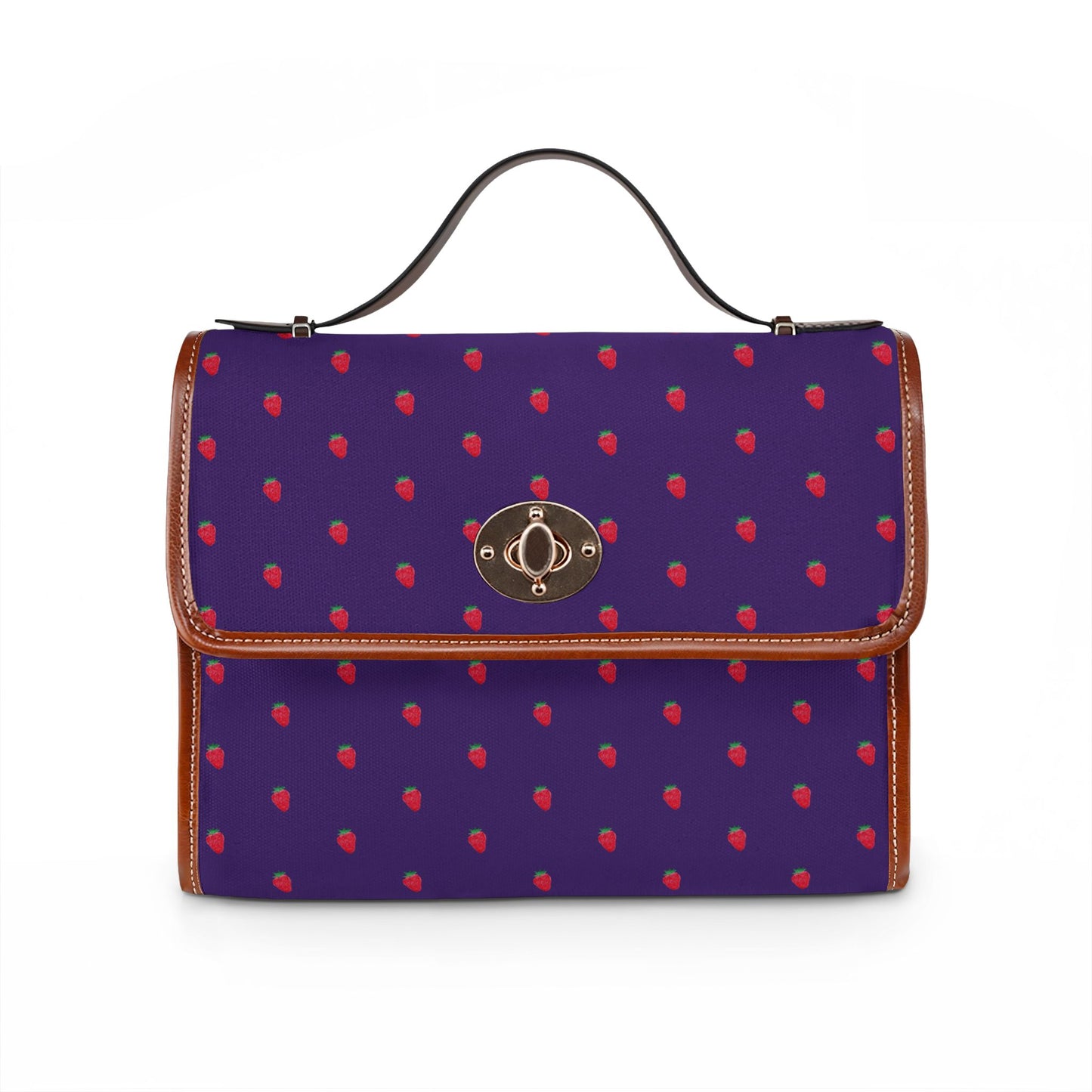 Strawberry Polka Dot Purple Canvas Waterproof Satchel
