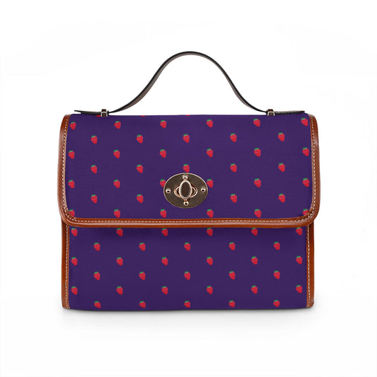 Strawberry Polka Dot Purple Canvas Waterproof Satchel